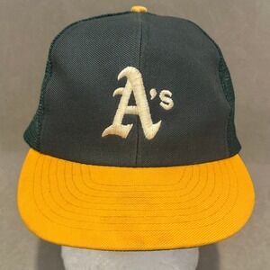 Vintage Oakland Athletics A's MLB Snapback Trucker Hat‎ Annco Green Yellow Cap
